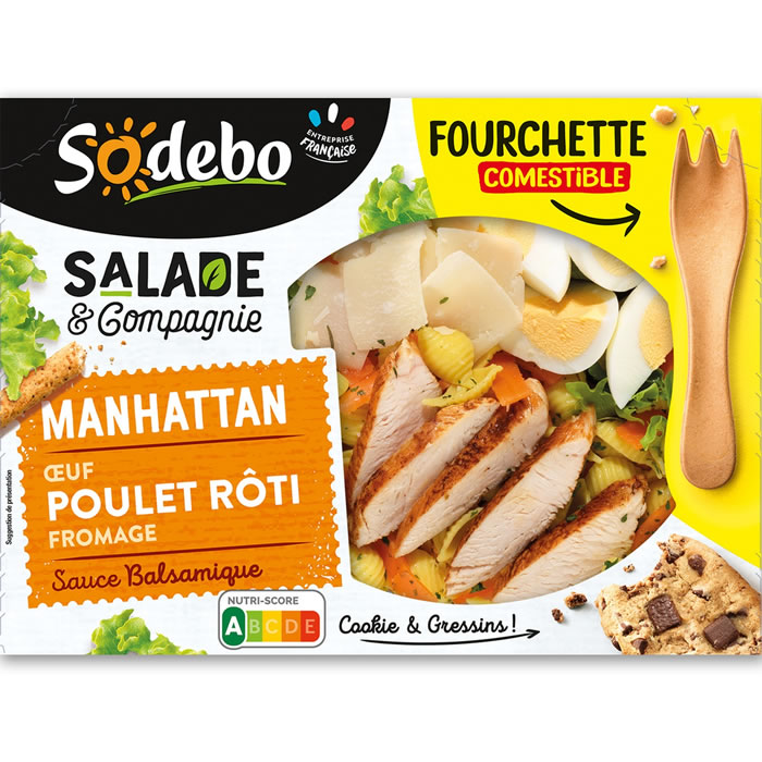 Sodebo Salade & Compagnie – Salade Manhattan au poulet rôti, œuf et fromage 320g