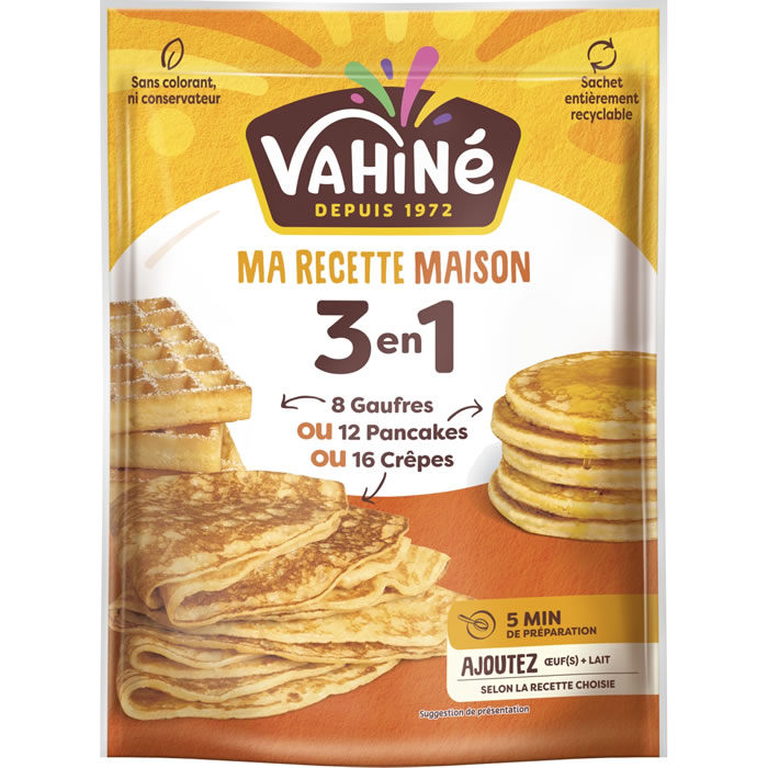 VAHINE 3en1 – Préparation pour pâte à crêpes, pancakes ou gaufres 240 g