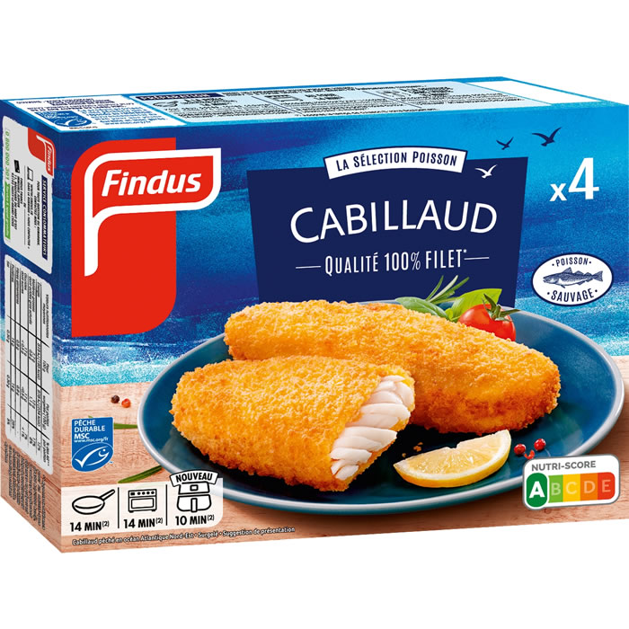 FINDUS 100% filet – Filets de cabillaud panés MSC 4x100g