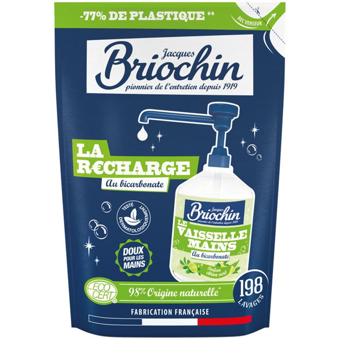 JACQUES BRIOCHIN Recharge liquide vaisselle au bicarbonate et citron 450 ml