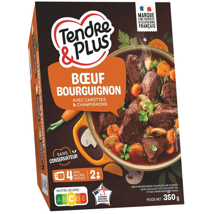 TENDRE & PLUS – Bœuf bourguignon avec carottes et champignons 350 g