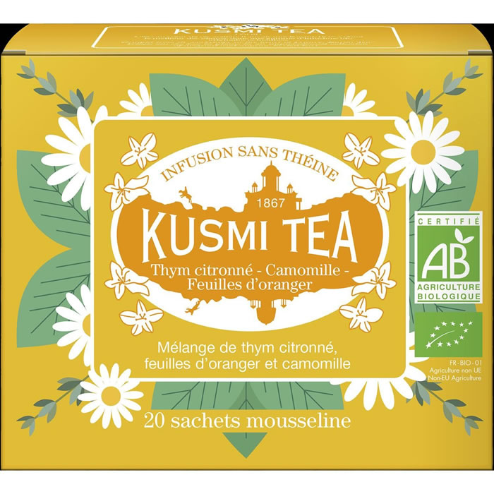 KUSMI TEA – Infusion Thym citronné camomille feuilles d’orangers bio (36g)