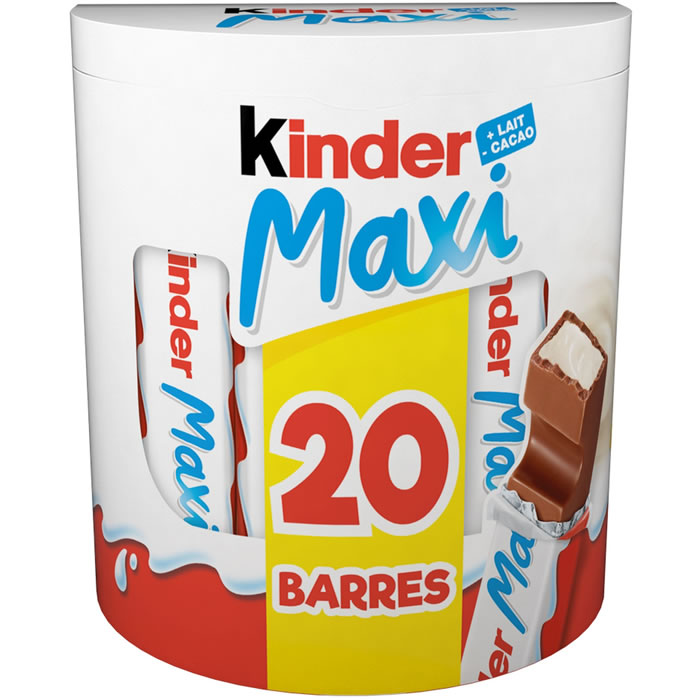 KINDER Maxi Barres chocolatées au lait fourrées au lait 20x21g