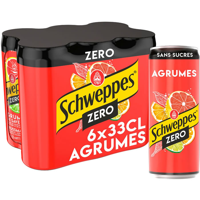 SCHWEPPES Zéro – Boisson gazeuse aux 4 agrumes sans sucres 6 x 33 cl