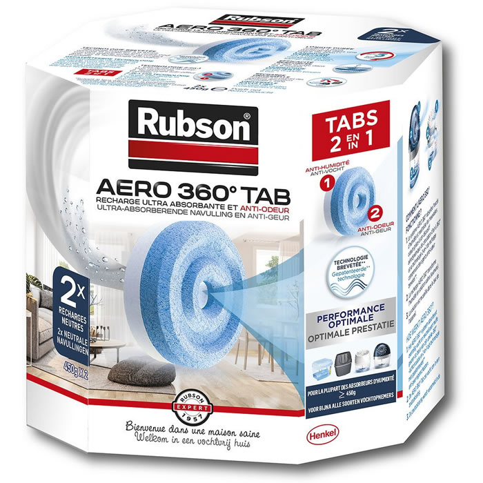 RUBSON Aero 360° Tab Recharge anti‑odeur (Lot de 2)