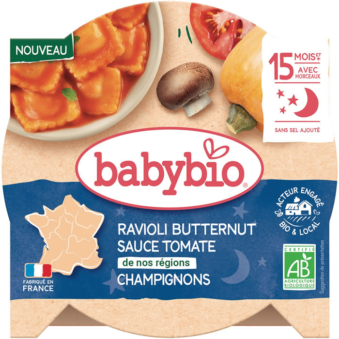 BABYBIO – Ravioli butternut & champignons sauce tomate 190 g
