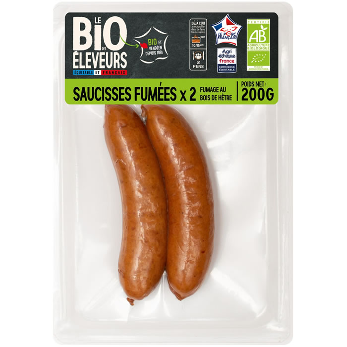 BONJOUR CAMPAGNE – Saucisses fumées au bois de hêtre bio (200 g)