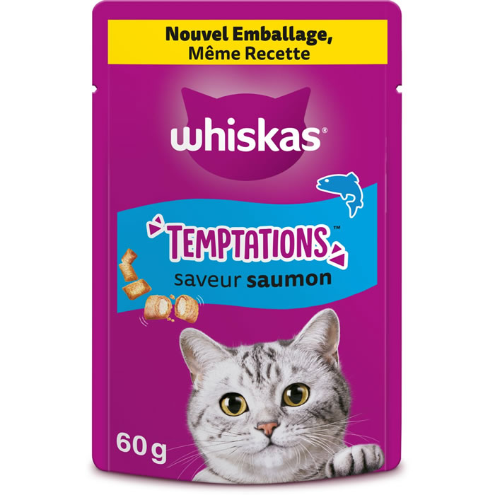 WHISKAS Temptations Friandises pour chat adulte saveur saumon