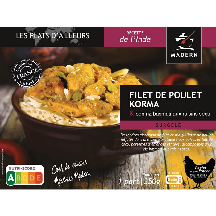 MADERN – Riz basmati et filet de poulet Korma micro-ondes 350g