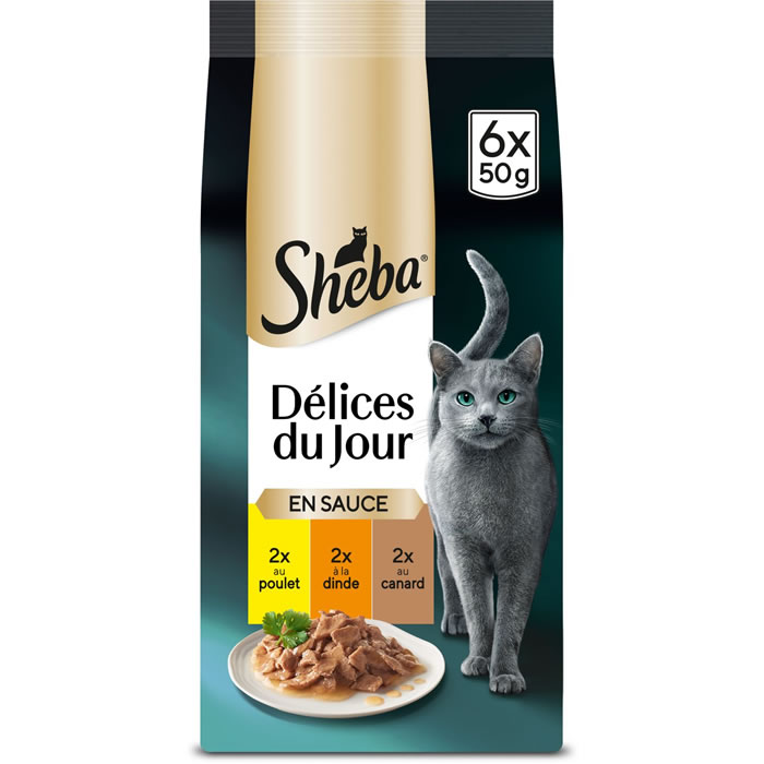 SHEBA Délices du Jour – En sauce dinde et poulet (6 x 50 g)