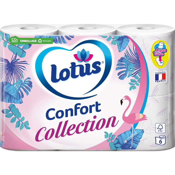 LOTUS Confort Collection Papier toilette décoré aquatube 2 épaisseurs x6