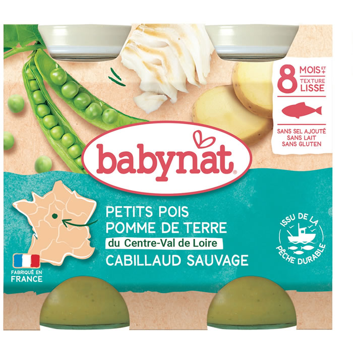 BABYNAT – Petits pois, pomme de terre et cabillaud dès 8 mois 2 x 200 g