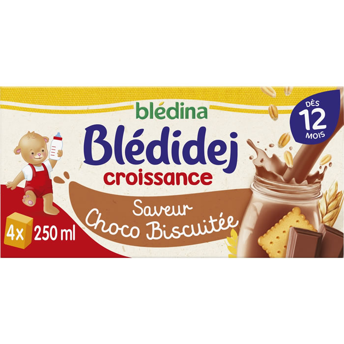 BLEDINA – Blédidej Céréales lactées saveur chocolat et biscuit dès 12 mois 4 x 250 ml