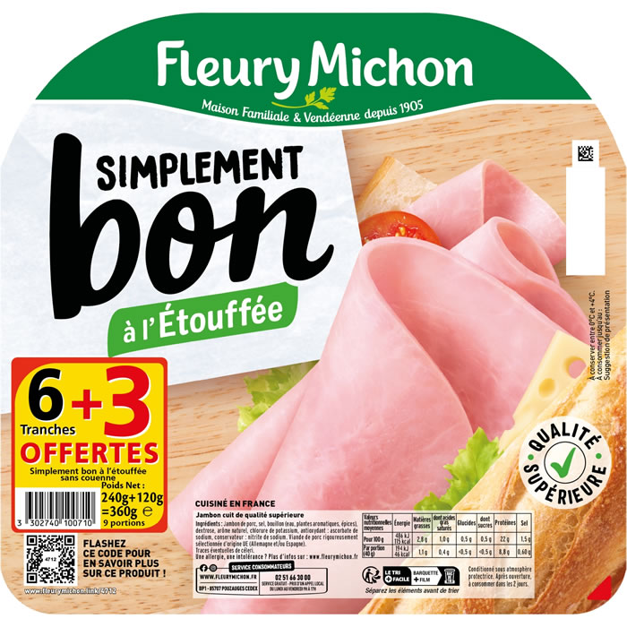 FLEURY MICHON Simplement Bon – Jambon cuit à l’étouffée (360 g)