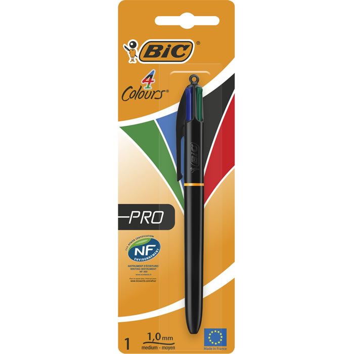 BIC 4 Couleurs – Stylo bille pointe moyenne bleu, noir, rouge, vert
