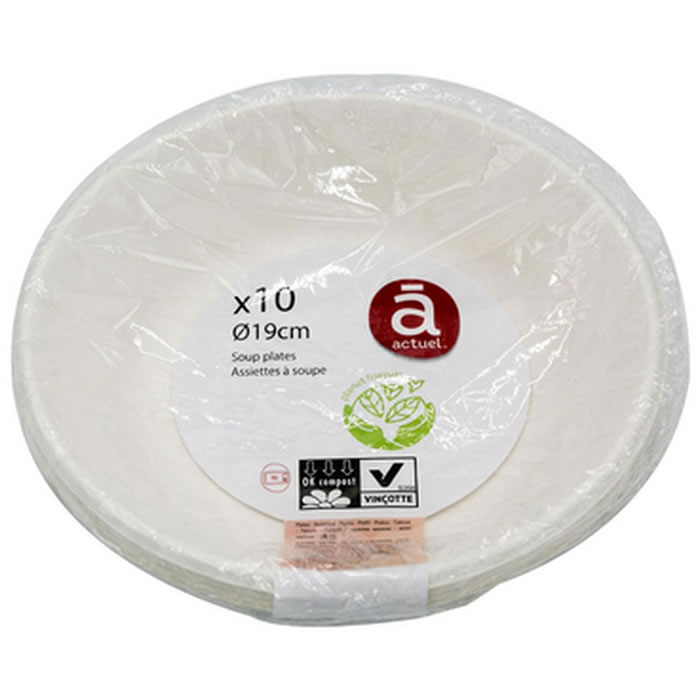 ACTUEL Assiettes à soupe compostables 19 cm (10 pièces)