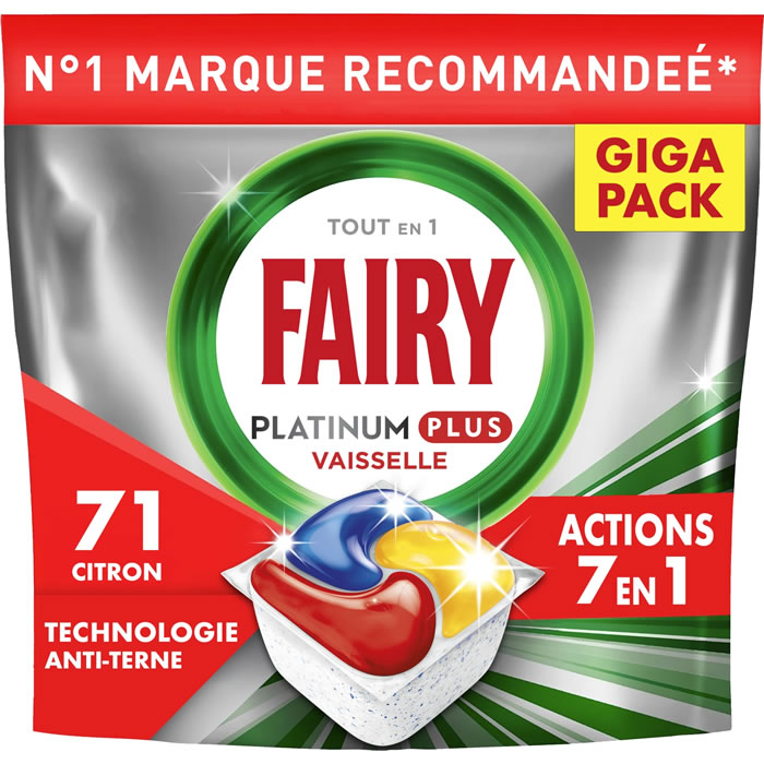 FAIRY Platinum Plus Tablettes lave-vaisselle tout en 1 citron 71 tablettes