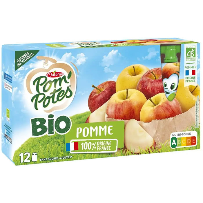 POM’POTES Dessert pomme sans sucres ajoutés bio Moyen Format (12x90g)