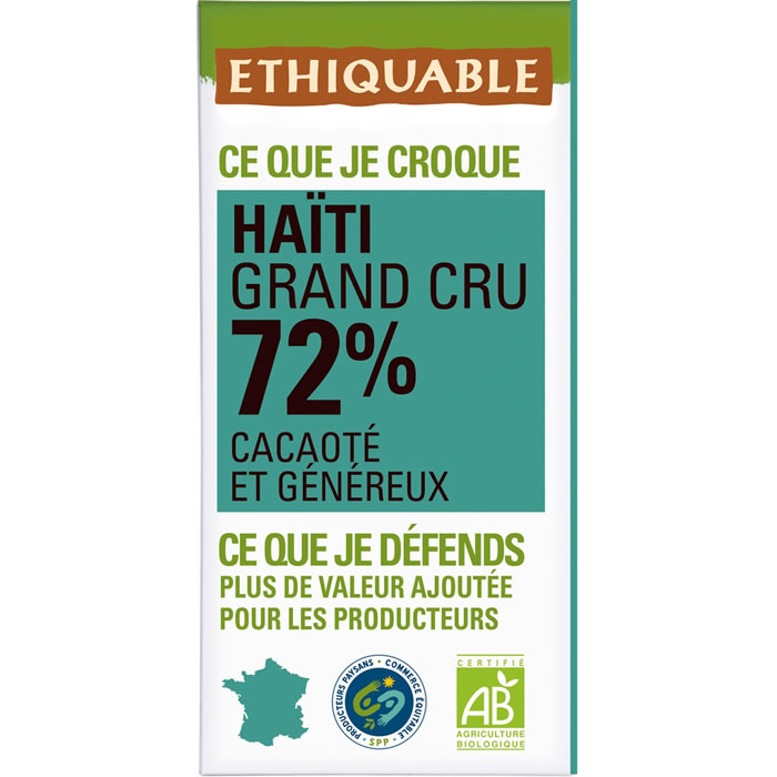 ETHIQUABLE – Chocolat noir 72% Haïti bio 100g
