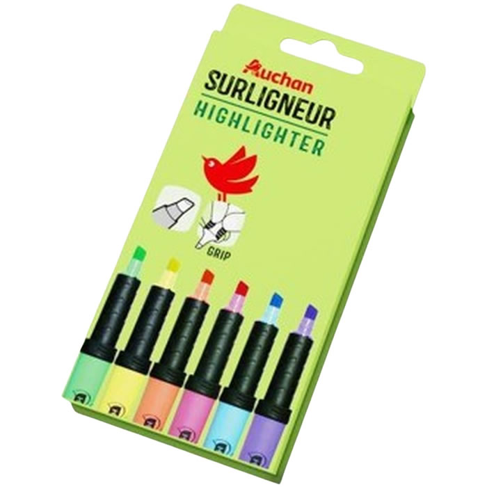 AUCHAN – Surligneurs pointe biseautée x6