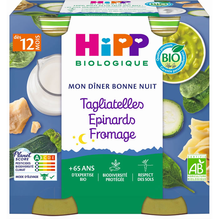 HiPP Bonne Nuit – Tagliatelles épinards fromage 2×250 g