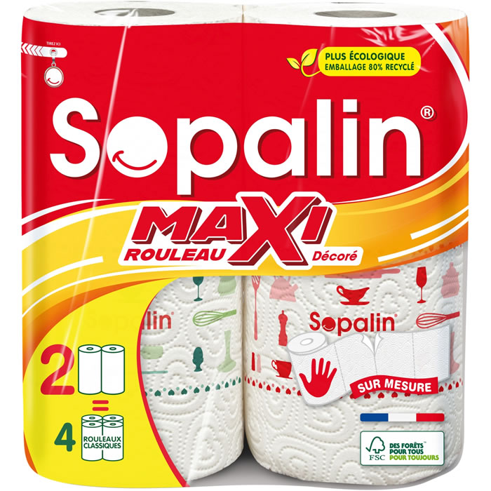 SOPALIN Maxi Rouleaux Essuie-tout demi-feuilles x2 maxi rouleaux = 4
