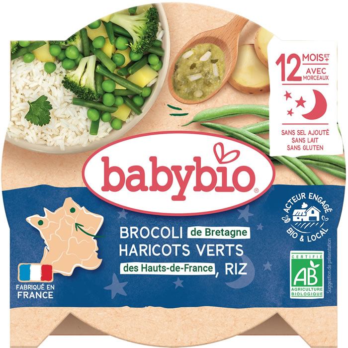 BABYBIO Bonne Nuit – Brocoli, haricots verts et riz 230 g