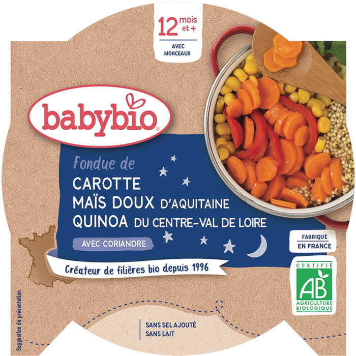 BABYBIO Bonne Nuit – Fondue de carotte, maïs doux et quinoa 230 g