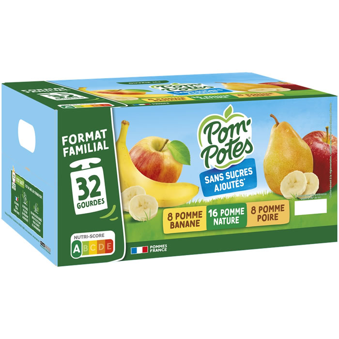 POM’POTES – Dessert pomme, banane et poire sans sucres ajoutés 32 x 90 g