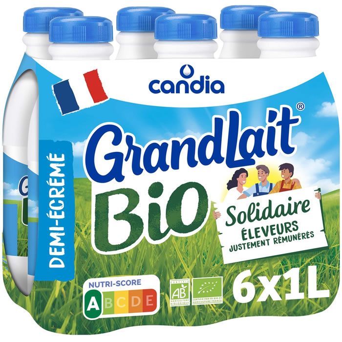 CANDIA Grandlait – Lait demi-écrémé UHT bio – 6 x 1 L
