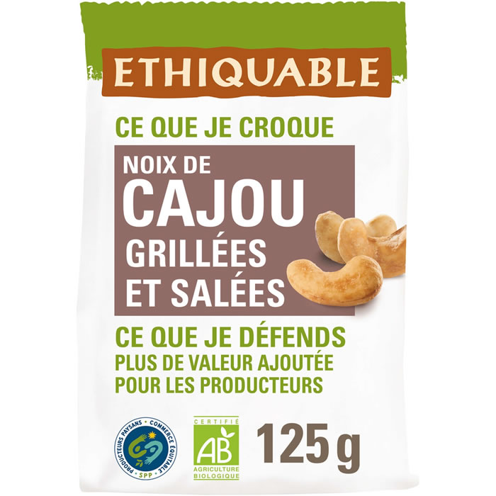 ETHIQUABLE Noix de cajou grillées et salées bio 125g