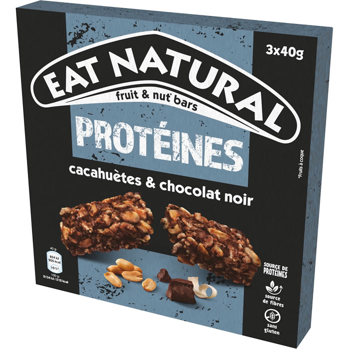 EAT NATURAL – Barres protéinées cacahuète & chocolat noir (3 x 40g) 3 x 40 g