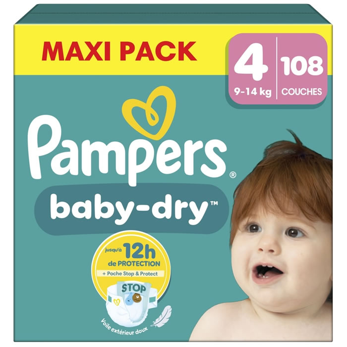 PAMPERS – Baby Dry Taille 4 (9-14 kg) 108 couches
