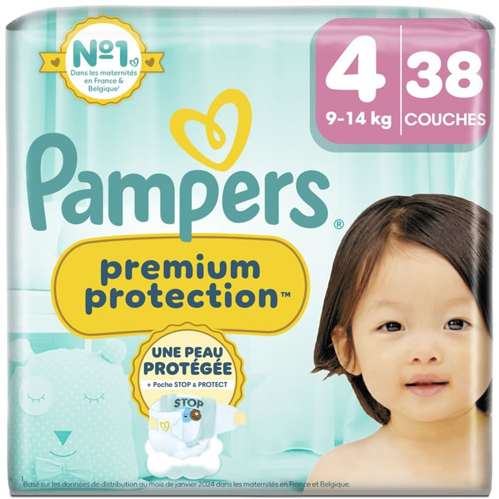 PAMPERS – Premium Protection Taille 4 (9-14 kg) 38 couches