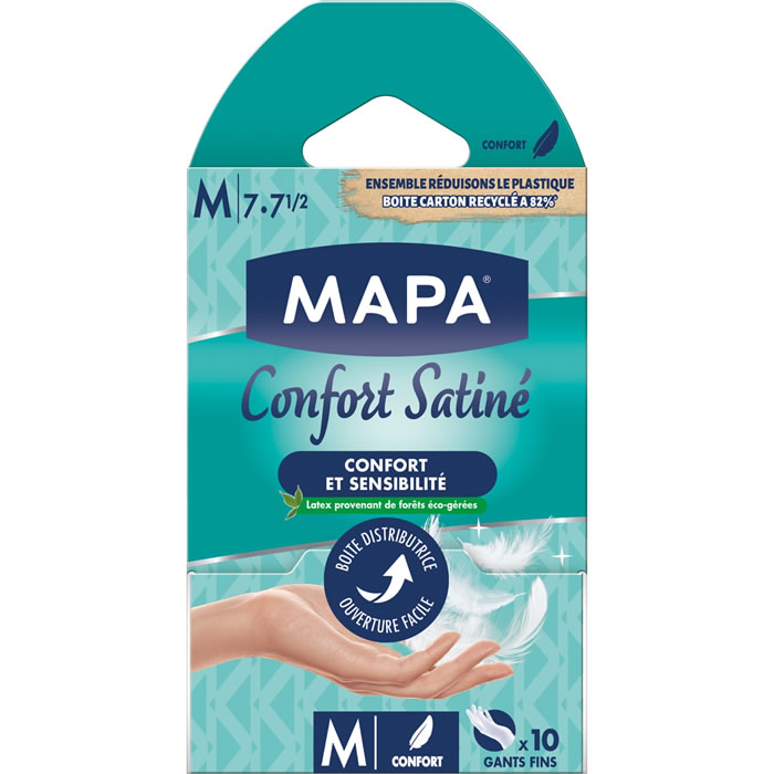 MAPA Peaux sensibles Gants fins satinés en latex taille M (x10)