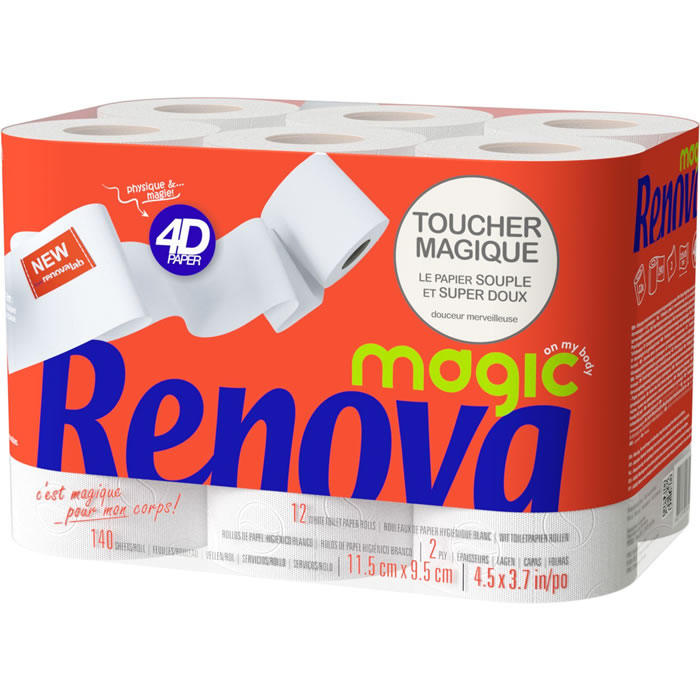 RENOVA Magic Papier toilette 2 épaisseurs 4D x12 rouleaux