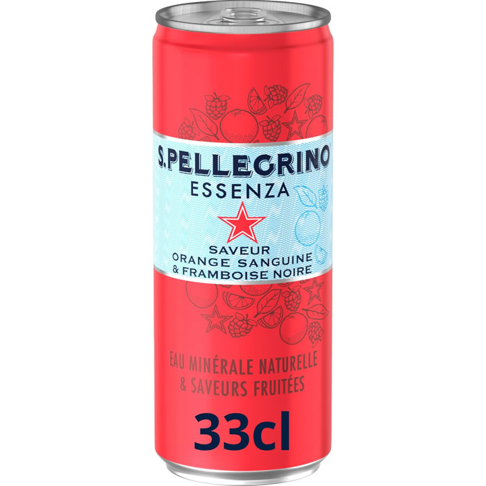 SAN PELLEGRINO Essenza – Eau minérale naturelle gazeuse orange et framboise 33 cl