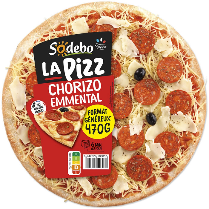 SODEBO La Pizz – Pizza chorizo, fromages et olives 470g