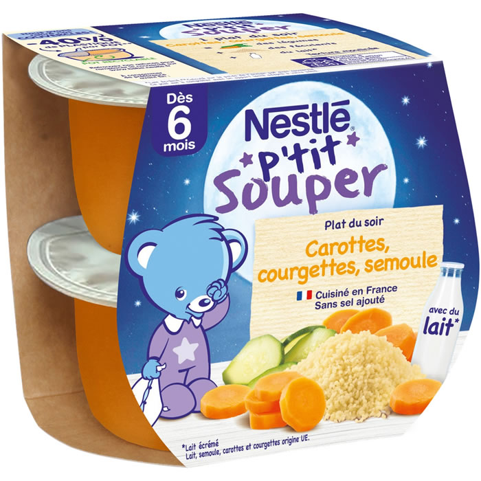 NESTLE P’tit Souper – Carotte, courgette et semoule 2×200 g