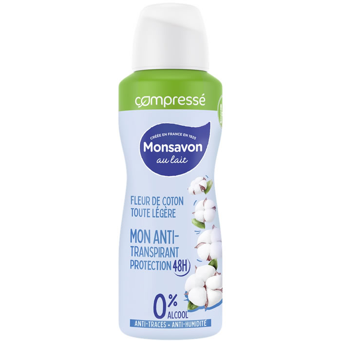 MONSAVON – Déodorant spray compressé lait et fleur de coton 48h 100 ml