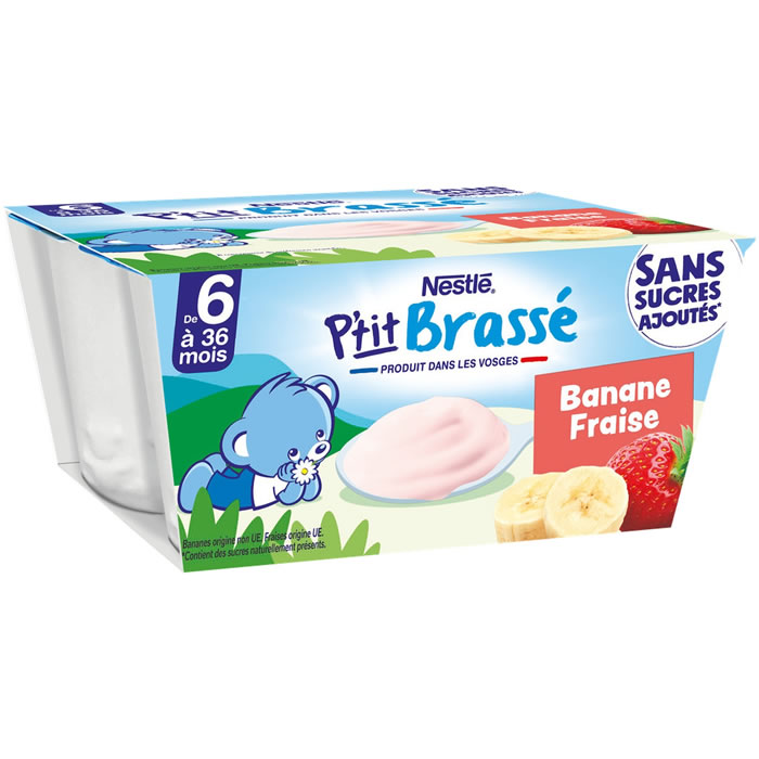 NESTLE P’tit Brassé – Dessert fraise et banane 4 x 90 g