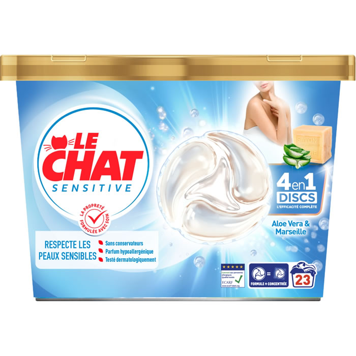 LE CHAT Sensitive Lessive capsule 4en1 aloe vera & savon de Marseille Petit Format 23 lavages