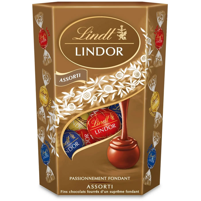 LINDT Lindor – Cornet assortiment chocolat lait, noir & blanc 200g