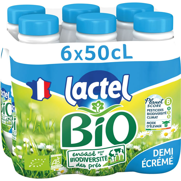 LACTEL – Lait demi-écrémé UHT bio 6 x 50 cl