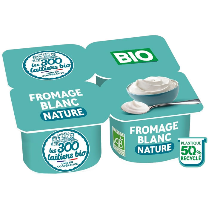 LES 300 LAITIERS BIO – Fromage blanc nature 30% M.G bio – 4 x 100 g