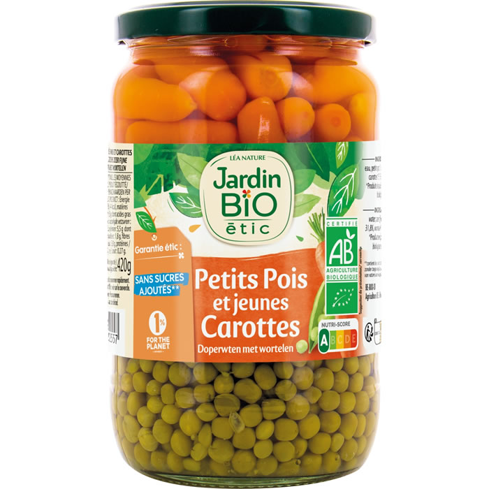 JARDIN BIO Étic – Petits pois très fins et carottes à l’étuvée bio 420 g