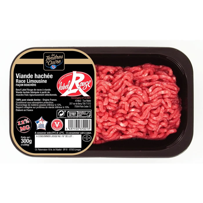 LES TENDRES A CUIRE – Viande hachée pur boeuf 12% M.G race Limousine Label Rouge 300 g