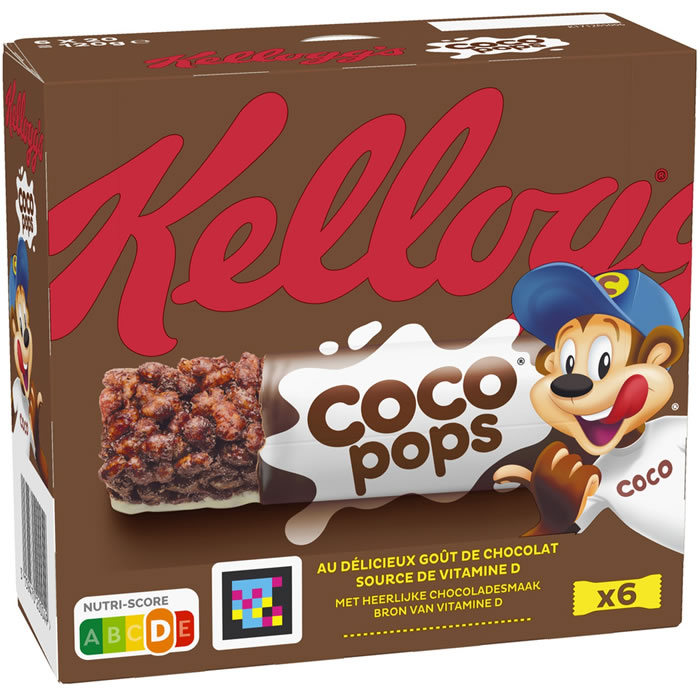 KELLOGG’S Coco Pops – Barres céréalières au riz soufflé et chocolat 6 x 20 g