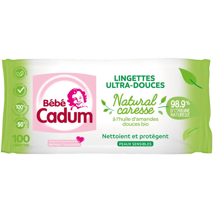 BEBE CADUM – Natural Caresse Lingettes nettoyantes à l’huile d’amande douce 100 lingettes