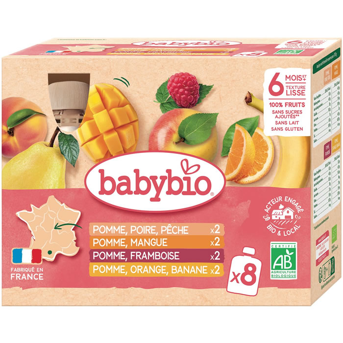 BABYBIO – Panaché de compotes de fruits 8 x 90 g